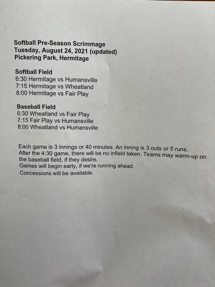 Softball Jamboree Schedule